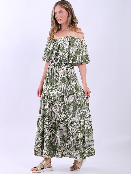 Bardot Tropical Maxi Dress Khaki