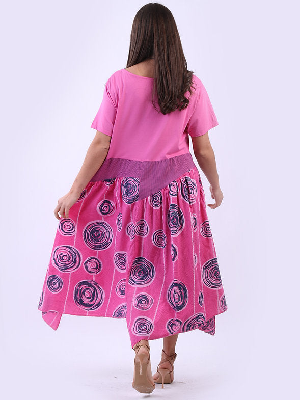 Circle Print Slouchy Dress Fuchsia