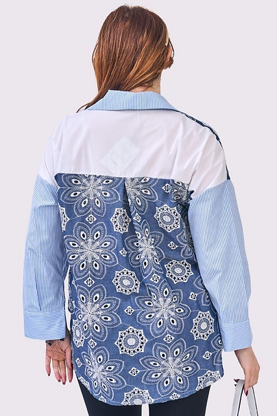 Floral Patch Pocket Shirt Blue