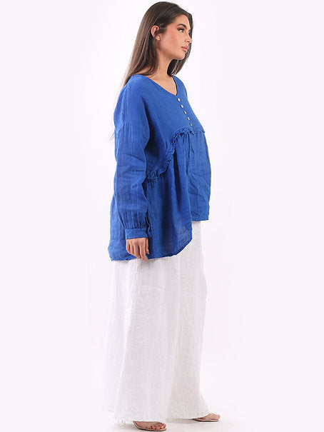 Front Button Ruched Top Blue