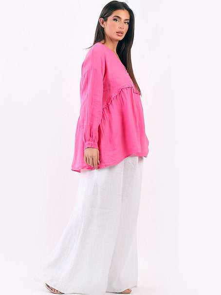 Front Button Ruched Top Fuchsia