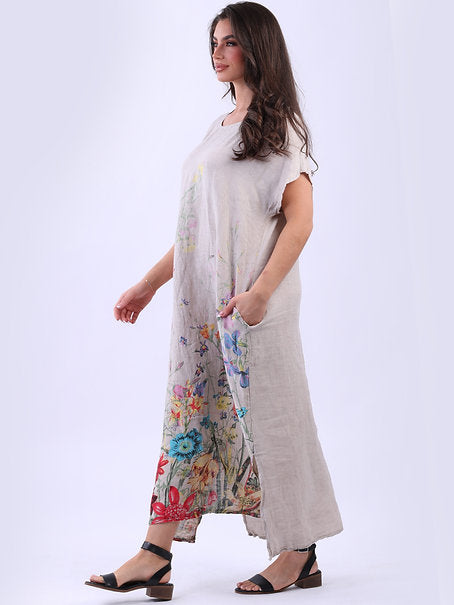 Garden Print Slouch Dress Beige