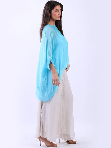 Italian 2 Layered Silk Top Blue