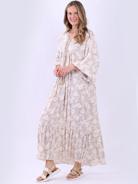 Italian Floral Maxi Dress Beige