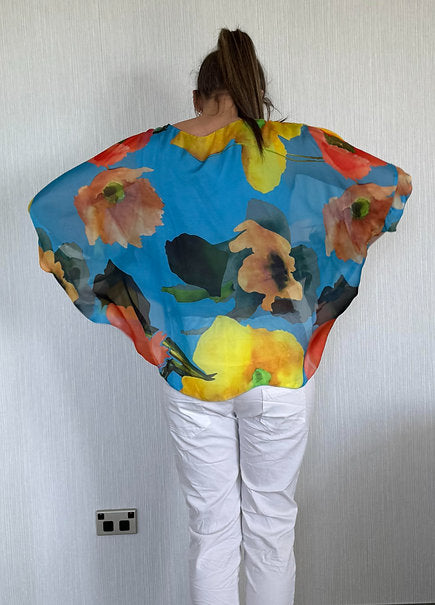 Italian Floral Silk Top Blue