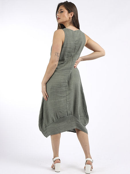 Italian Ribbed Linen Dress Khaki