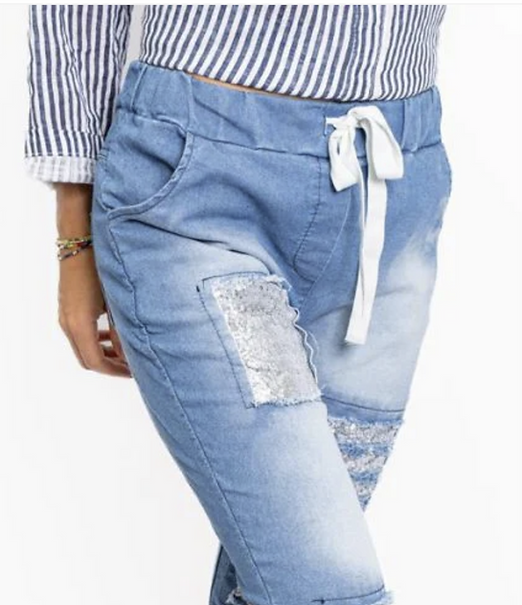 Italian Sequin Magic Pants Lge Dark Denim