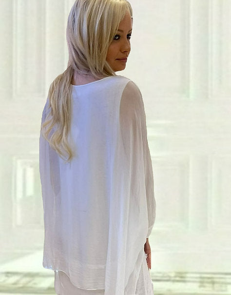 Italian Silk Flowy Tunic Top White