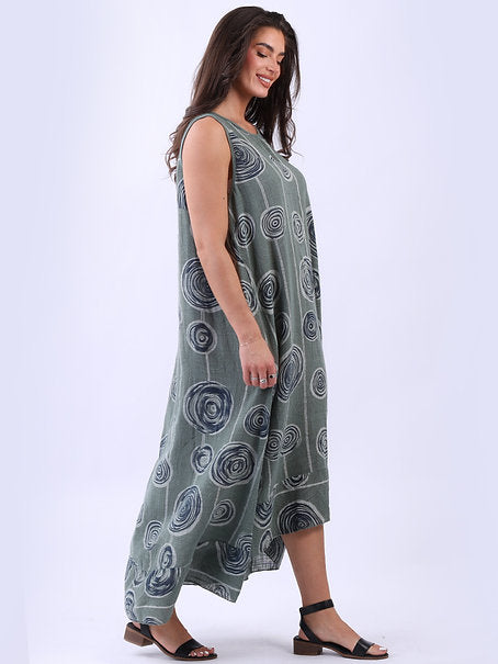 Italian Spiral Print Dress Khaki