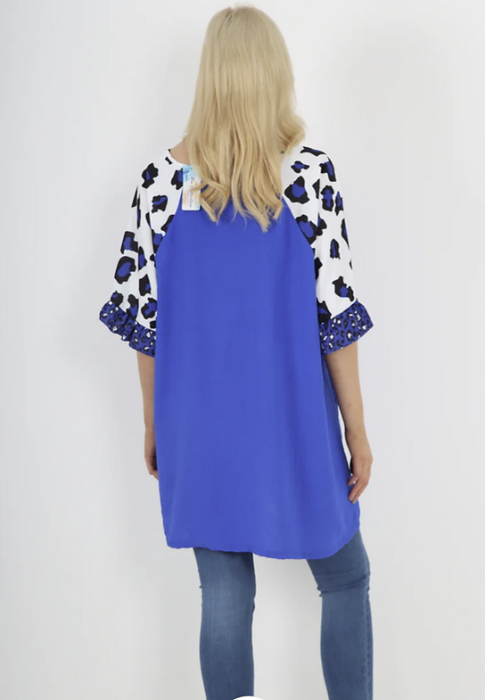 Leopard Sleeve Swing top Cobalt