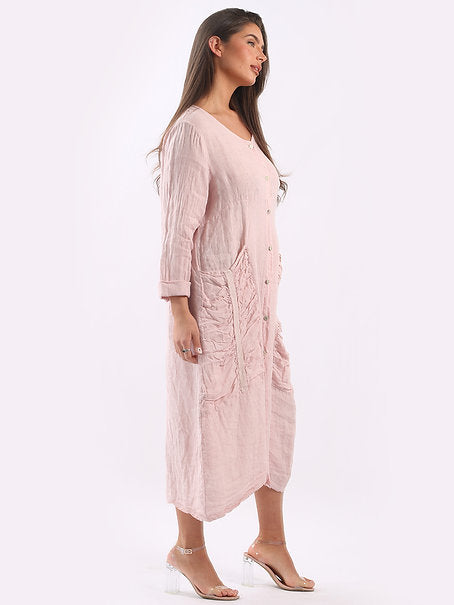 Long Linen Coat Pink