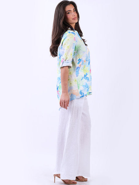 Multi Floral Linen Top