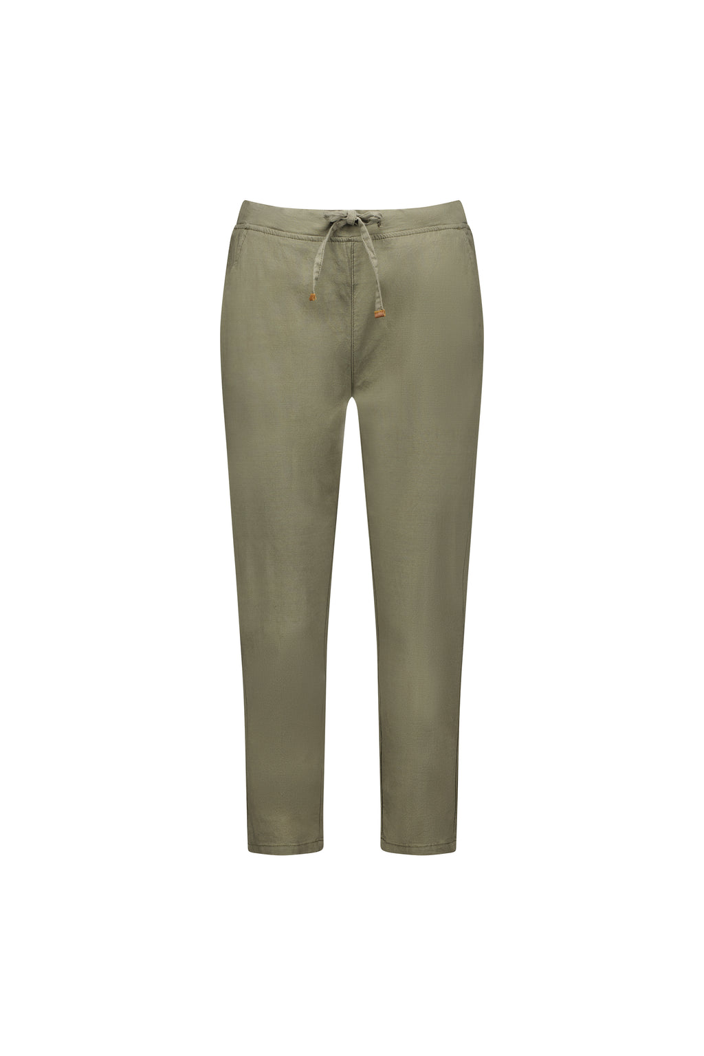 Woman wearing a black t-shirt and green pants on a white background
Skinny Leg 7/8 Pants Army