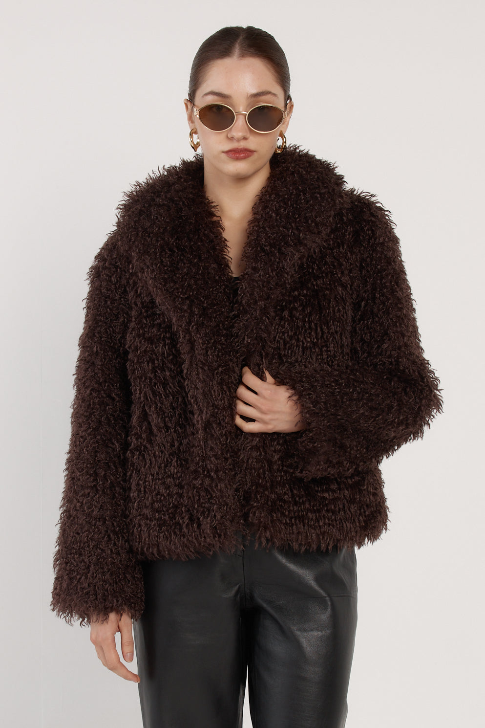 Wynn Cropped Fur Jacket Chocolate