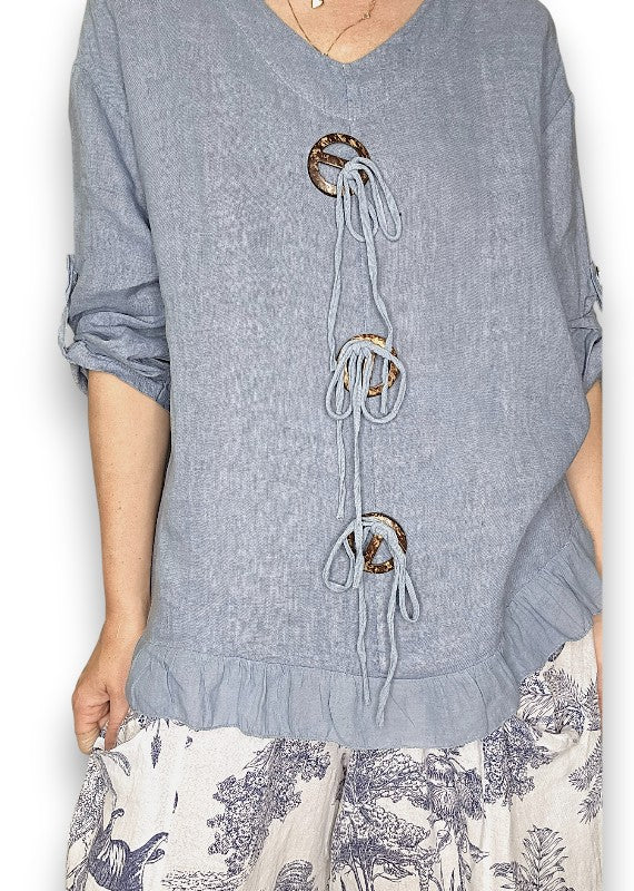 Trois Button Top Petrol