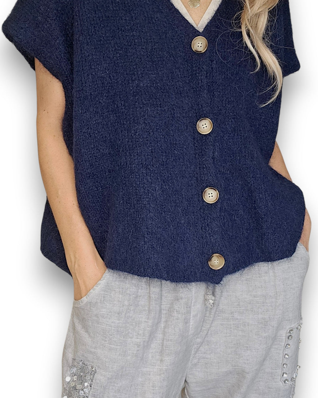 Mohair Blend Vest Navy