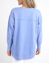 Light blue sweatshirt worn by a person on a white background
Simplified Crew Neon Blue