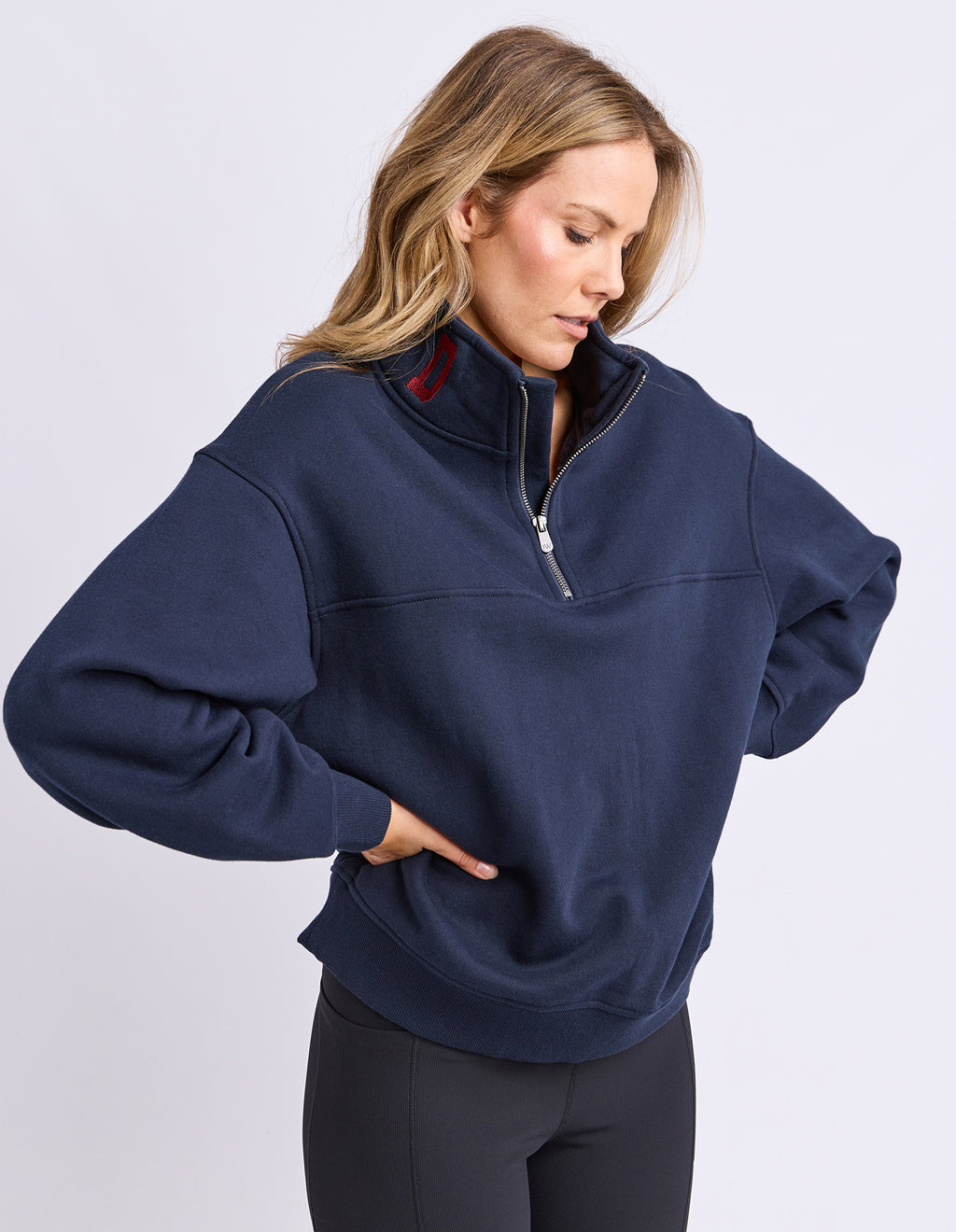 College Contrast Zip Crew Navy