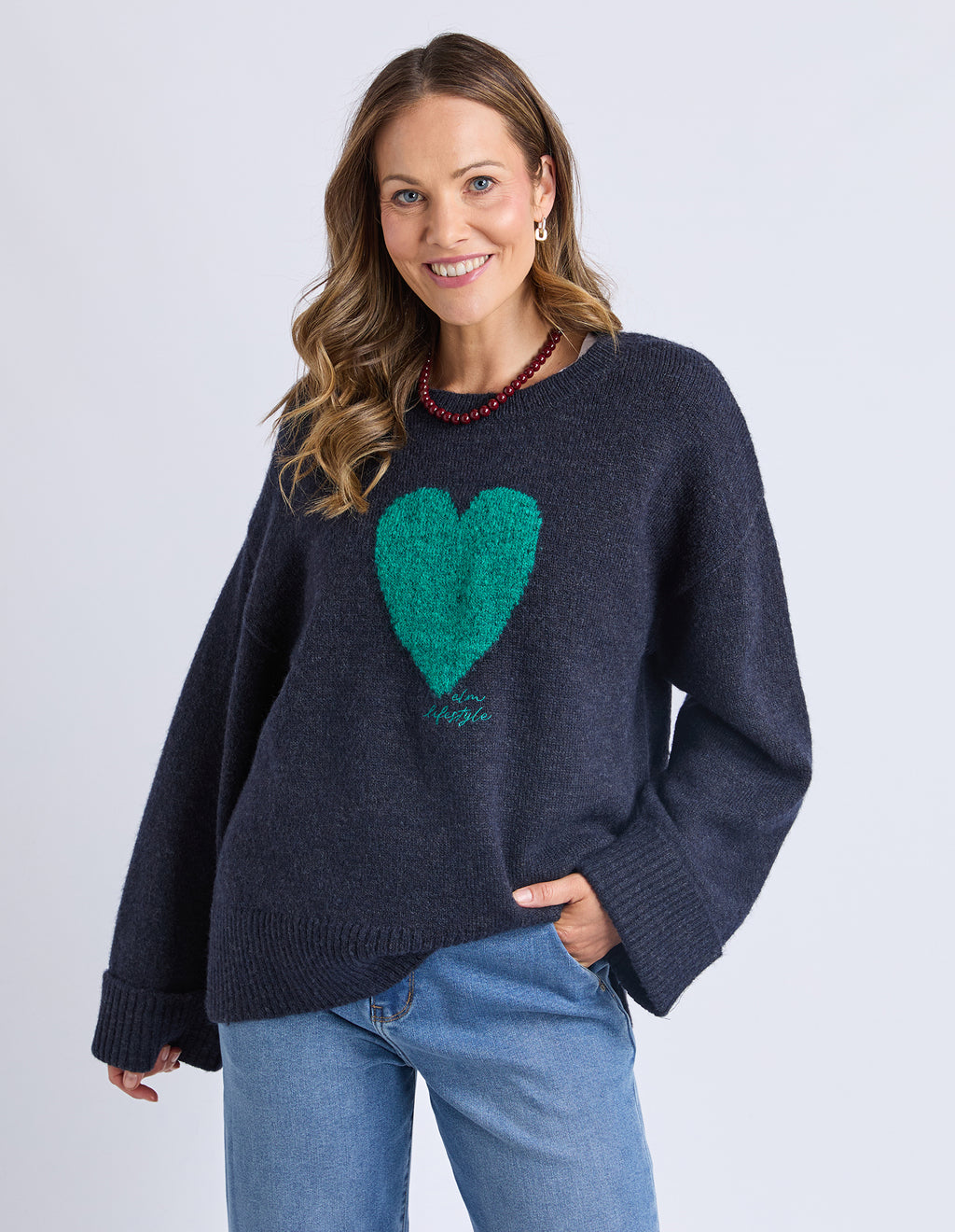Intersia Heart Knit Navy