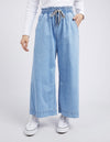 Light blue wide-leg jeans worn by a person on a white background
Greta Wide Leg Pant Blue
