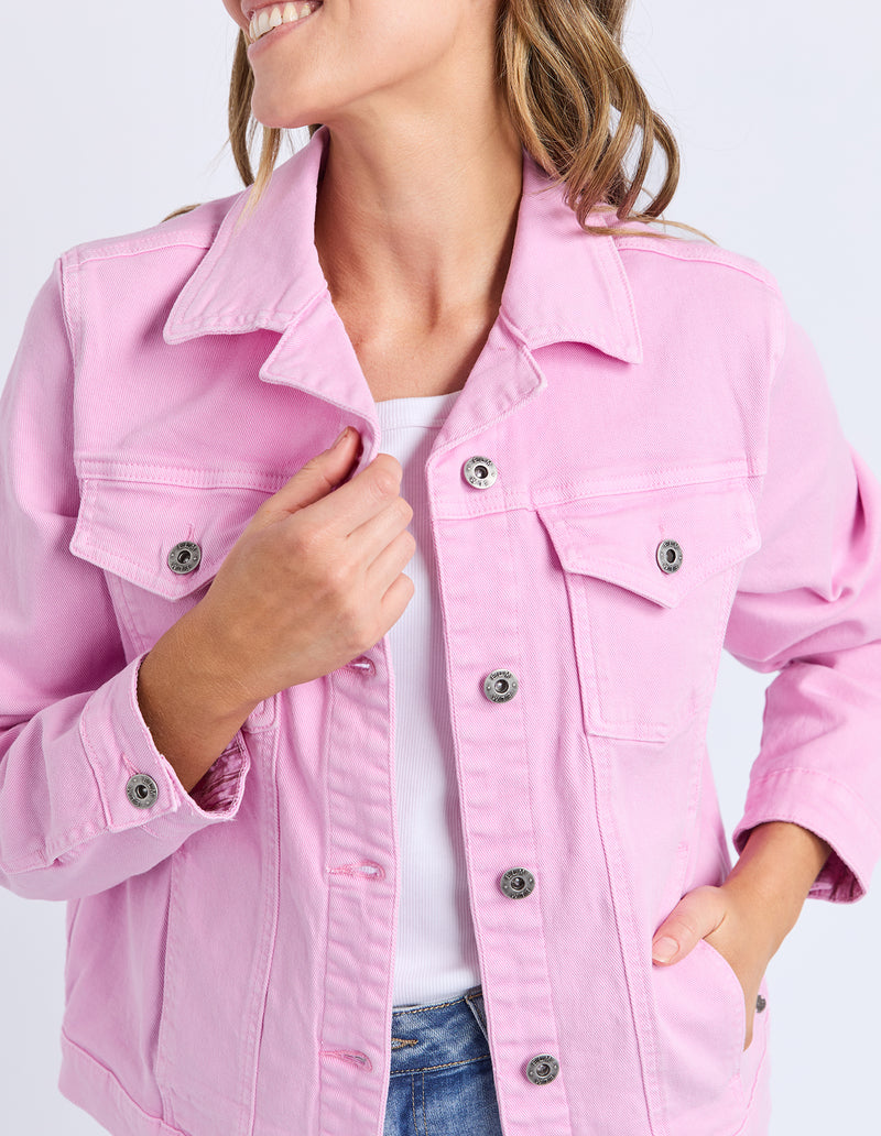 Person wearing a pink jacket with a white background
Tilly Denim Jacket Dusk Pink