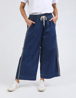 Greta Wide Leg Side Stripe Pant Dark Blue