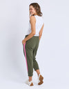 Woman wearing green jogger pants with a pink stripe on a white background
Brunch Pants Clover Green