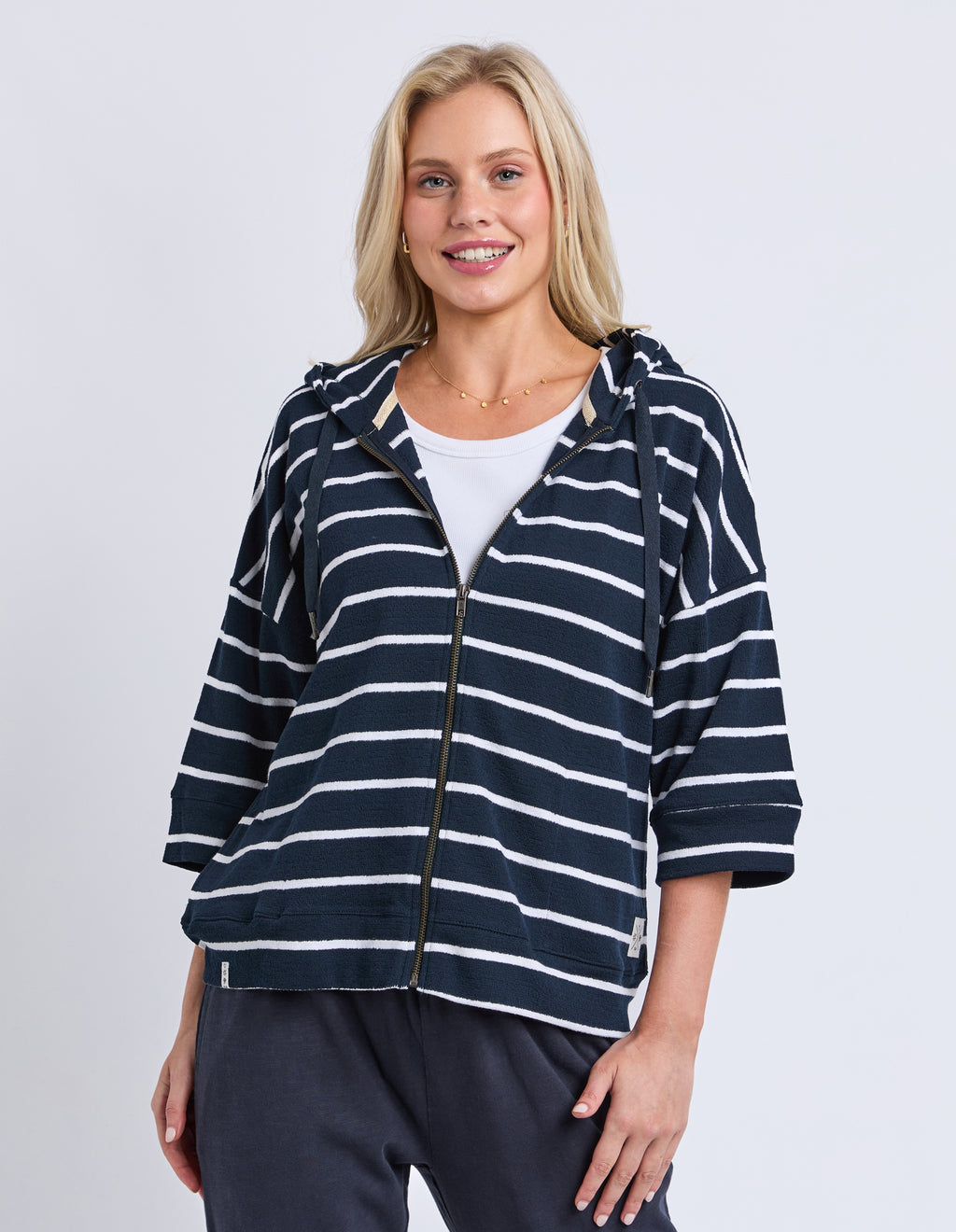 Beachy Hoodie Navy Stripe