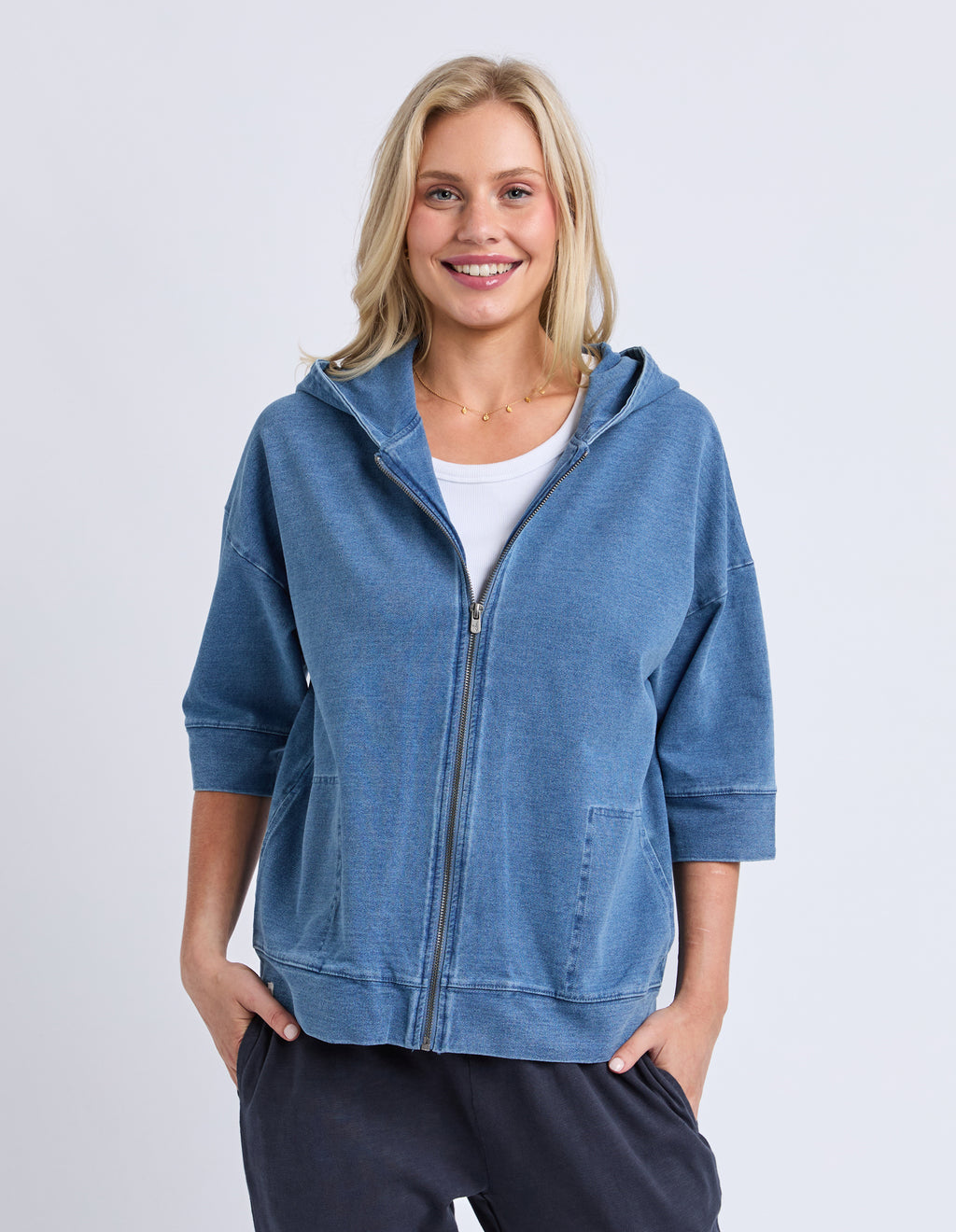 Tessa Denim Look Hoodie Blue