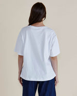 Person wearing a plain white t-shirt and dark pants on a beige background
Relax Boxy Tee White
