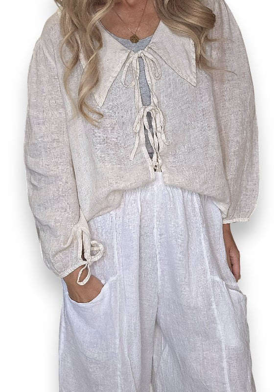 Barrel Linen Pants White