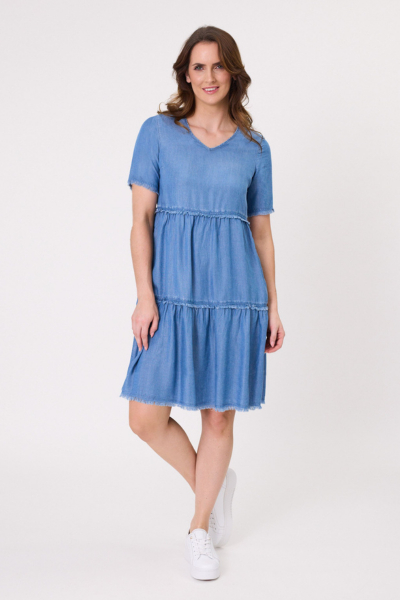 Woman wearing a blue dress on a white background
Beatrice Dress Chambray