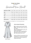 Garment size chart for Beatrice dress by lemon tree design with measurements and instructions.