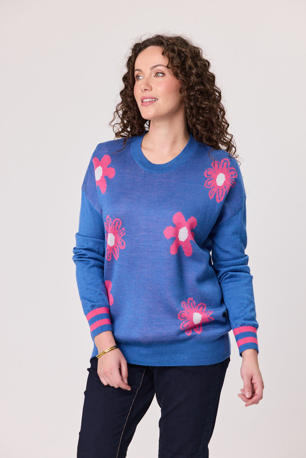 Merino Blend Daisy Jumper Blue