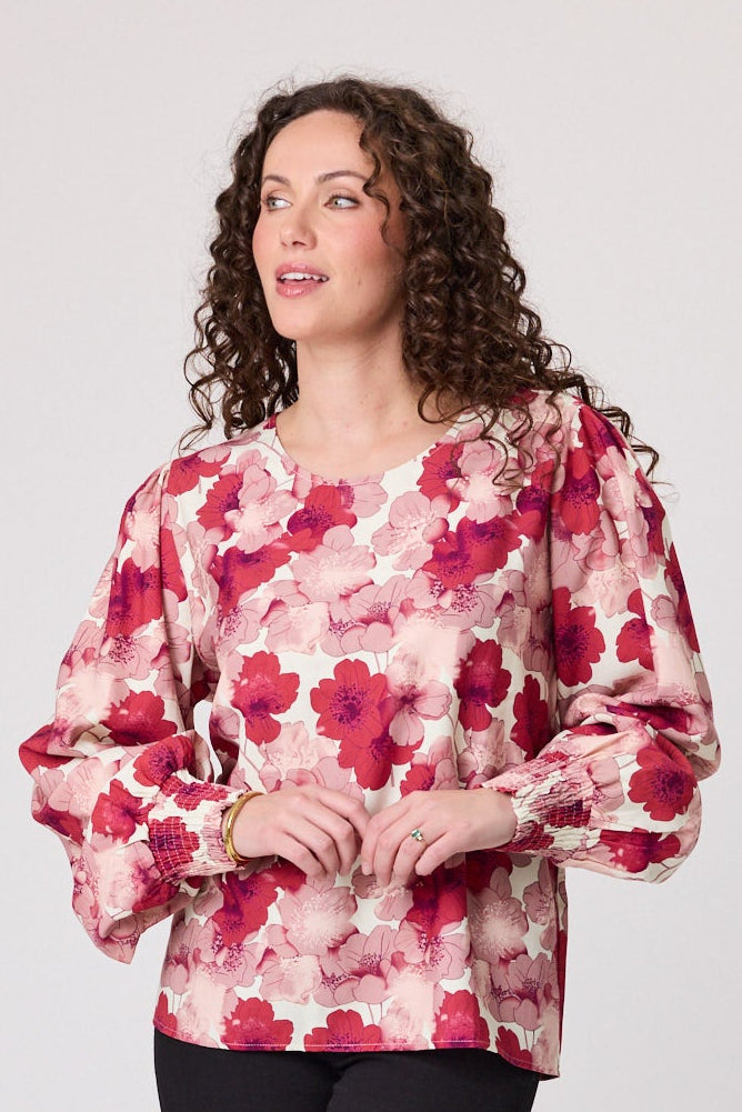 Reims Rouched Cuff Top Claret