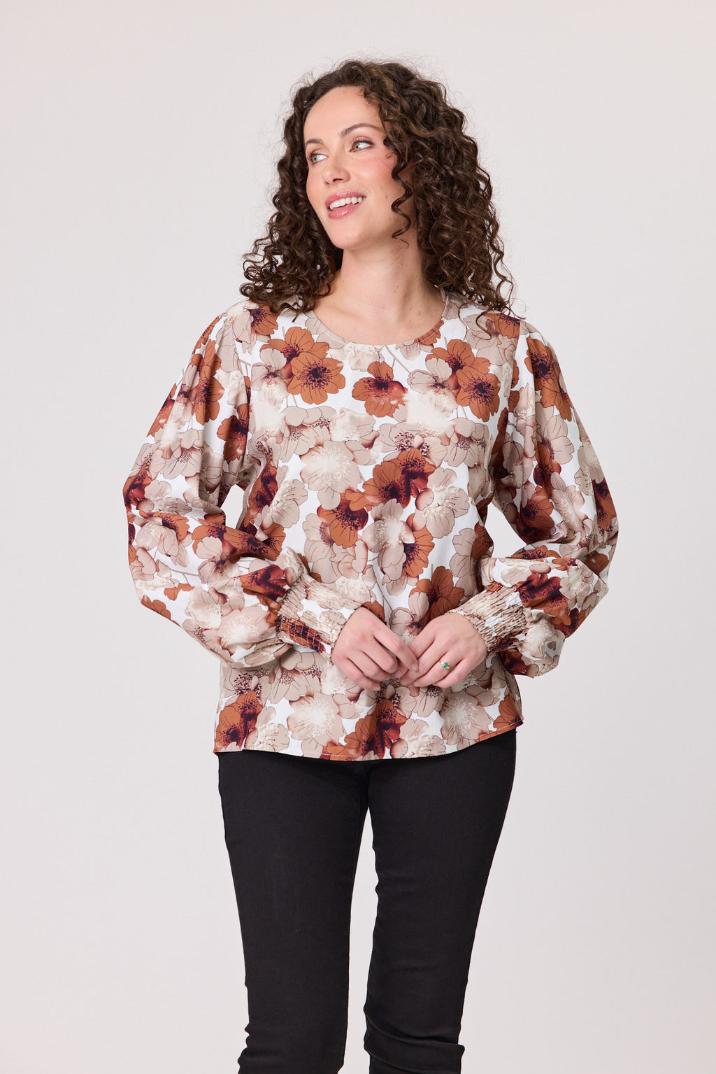 Reims Rouched Cuff Top Tan