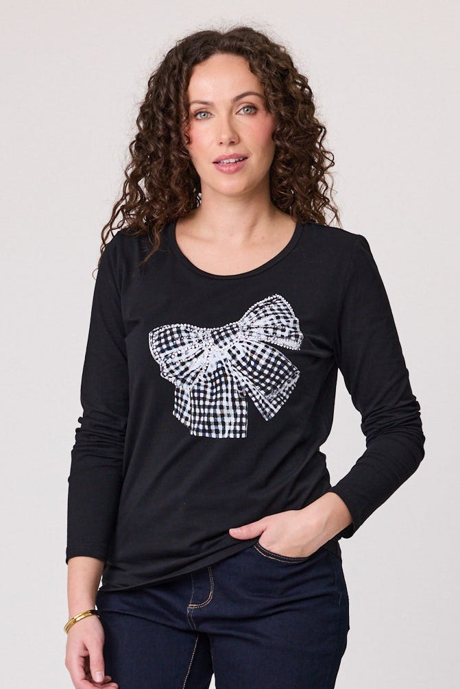 Diamante Bow Shirt Black