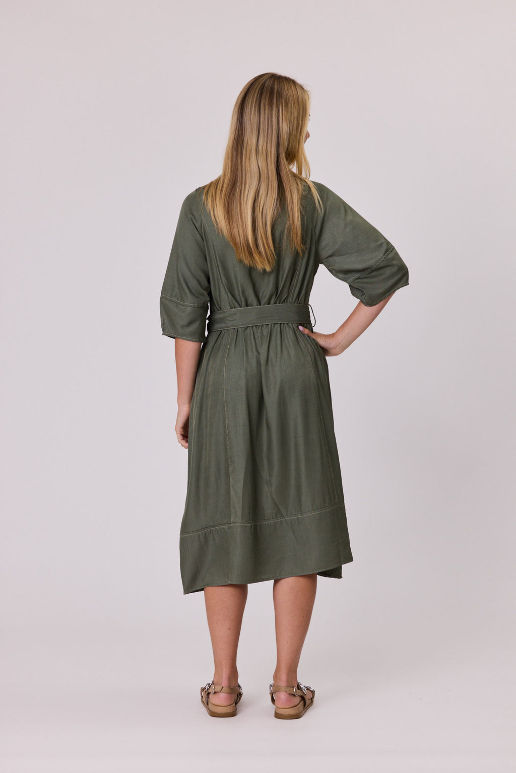 Valencia Top Stitch Dress Khaki