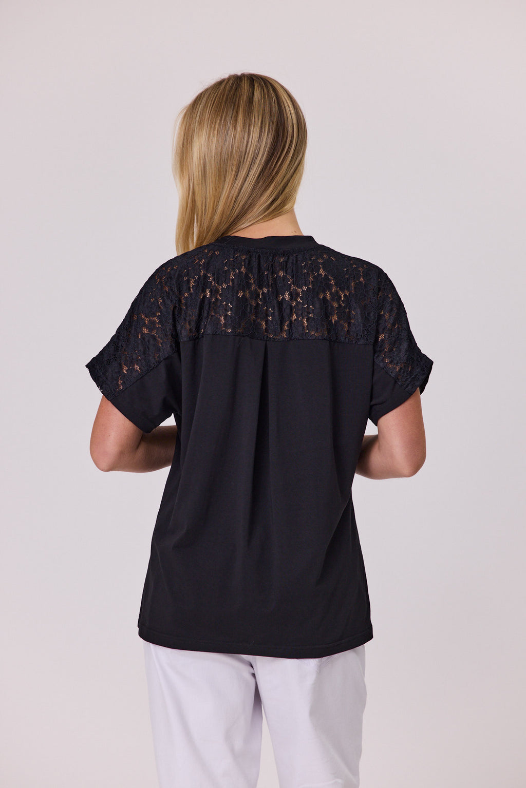 Pearl Flower Lace Tee Black