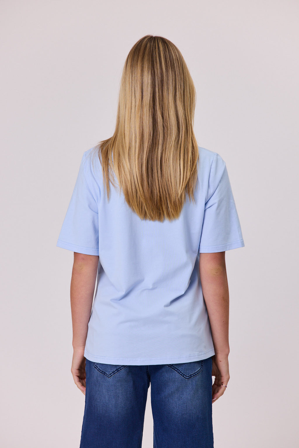 Heart Trim Tee Pale Blue/White