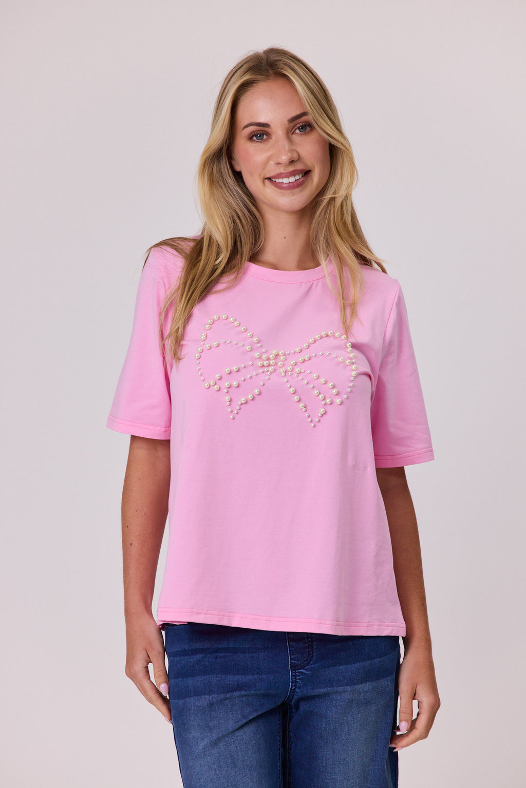 Pearl Bow T-Shirt Pale Pink