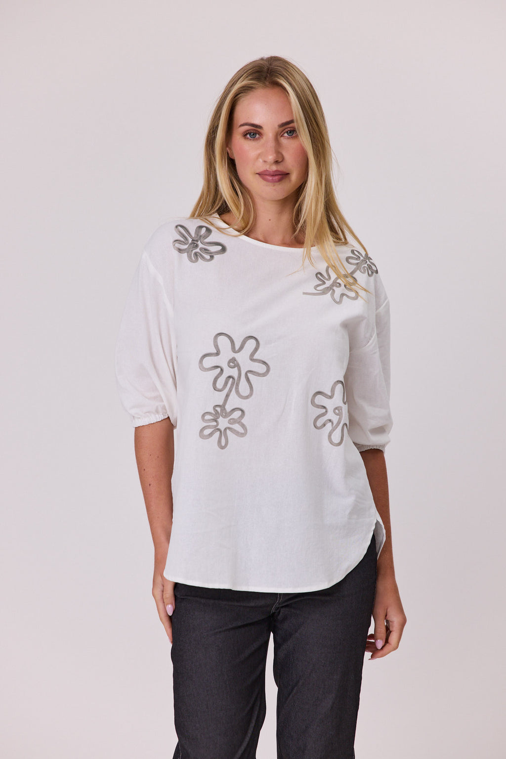 Printed Linen Top White