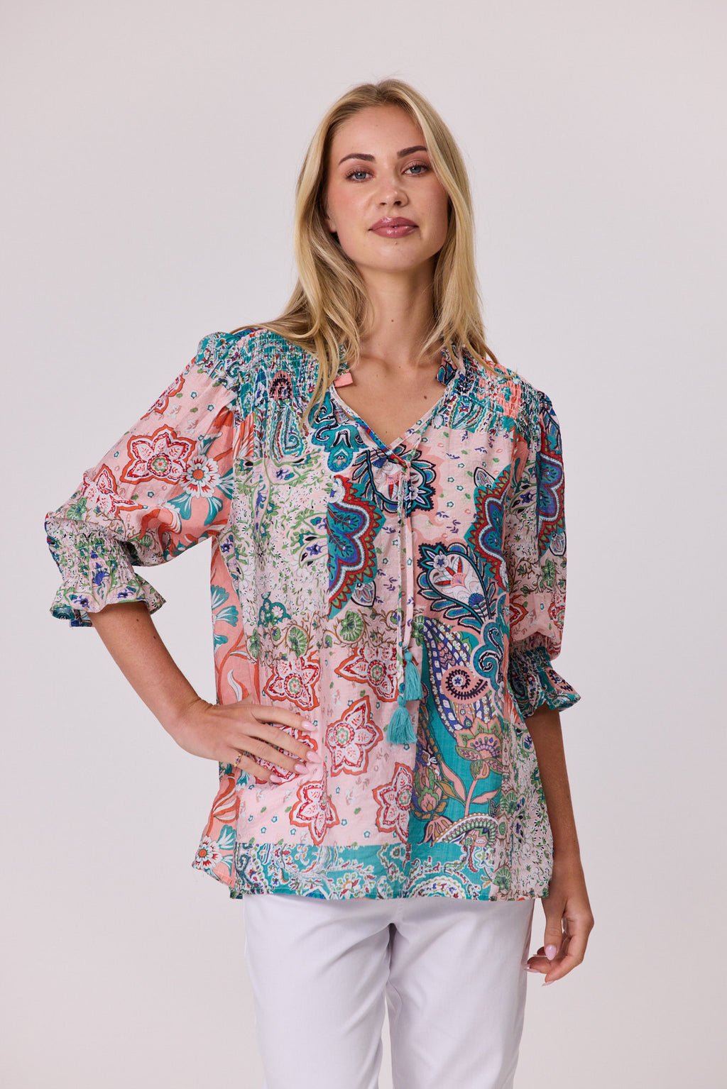 Aurora Peasant Top Coral