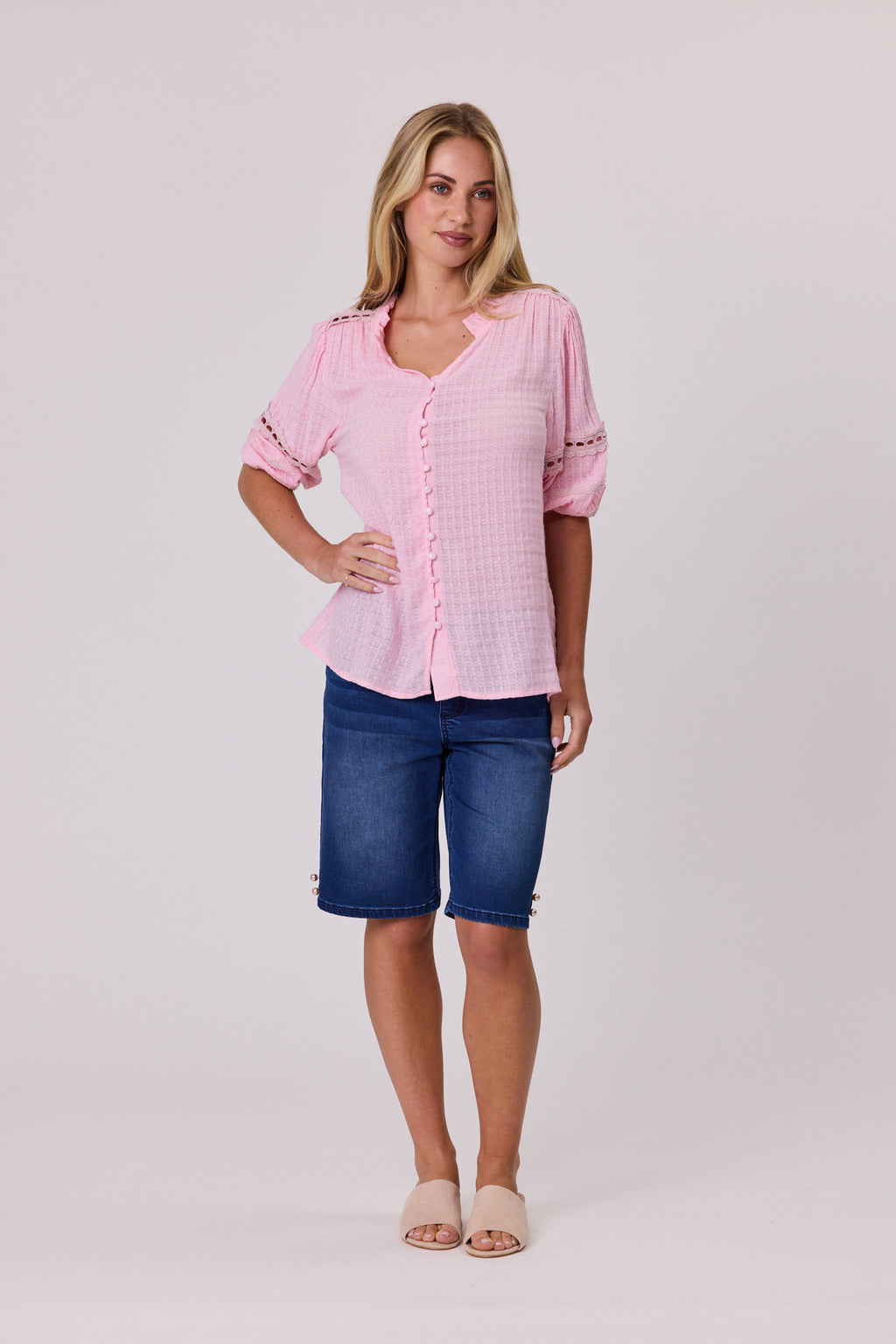 Pretty Braid Trim Top Pale Pink