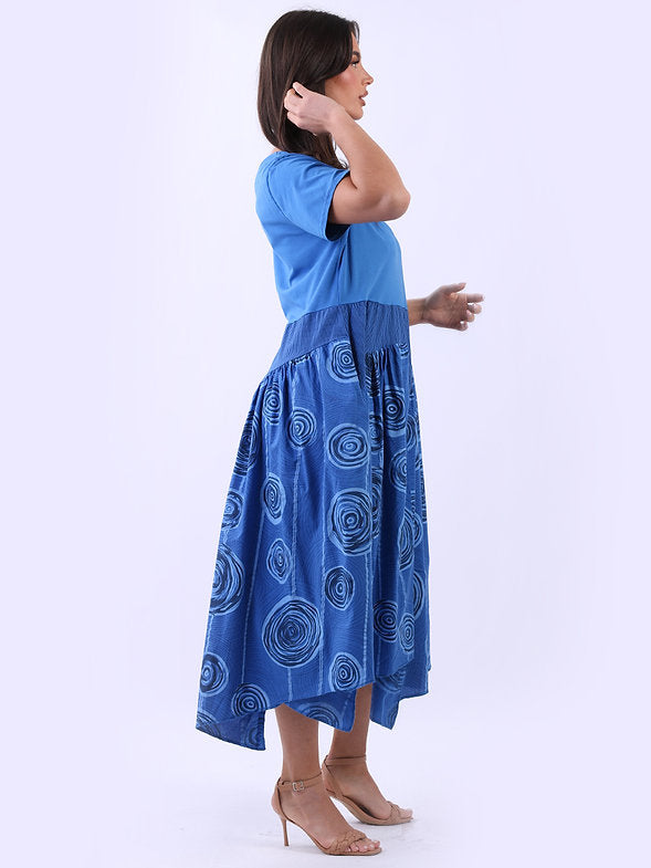 Circle Print Slouchy Dress Blue