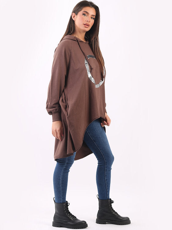 Circle Sequin Hoodie Chocolate