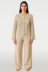 Crochet Lace Detail Button Cardi Beige