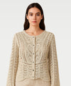 Crochet Lace Detail Button Cardi Beige