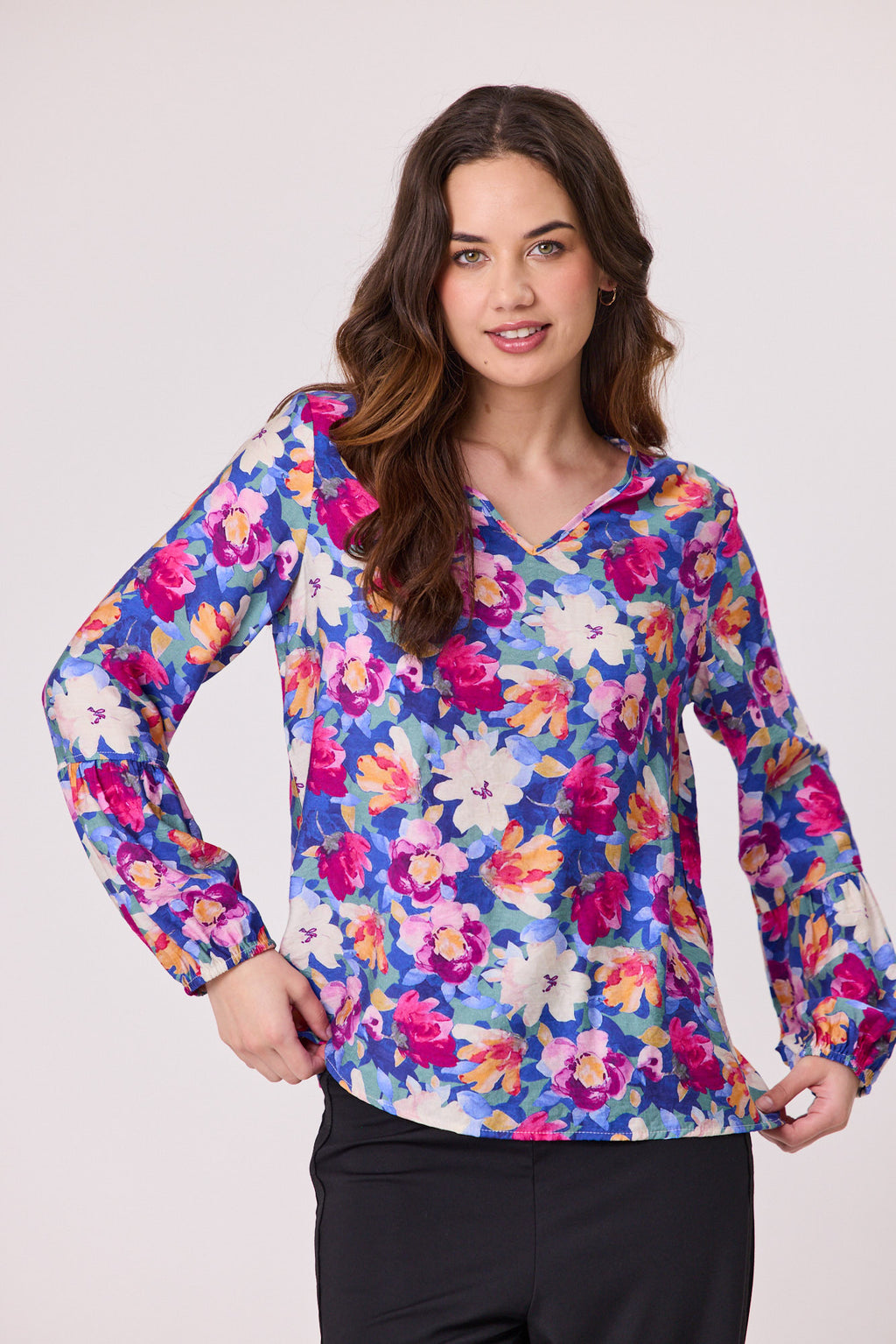 Indie V Neck Blouse Blue