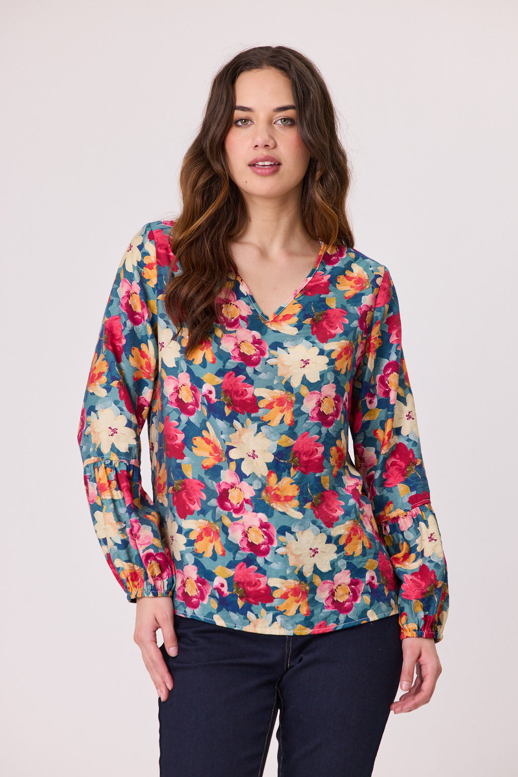 Indie V Neck Blouse Teal